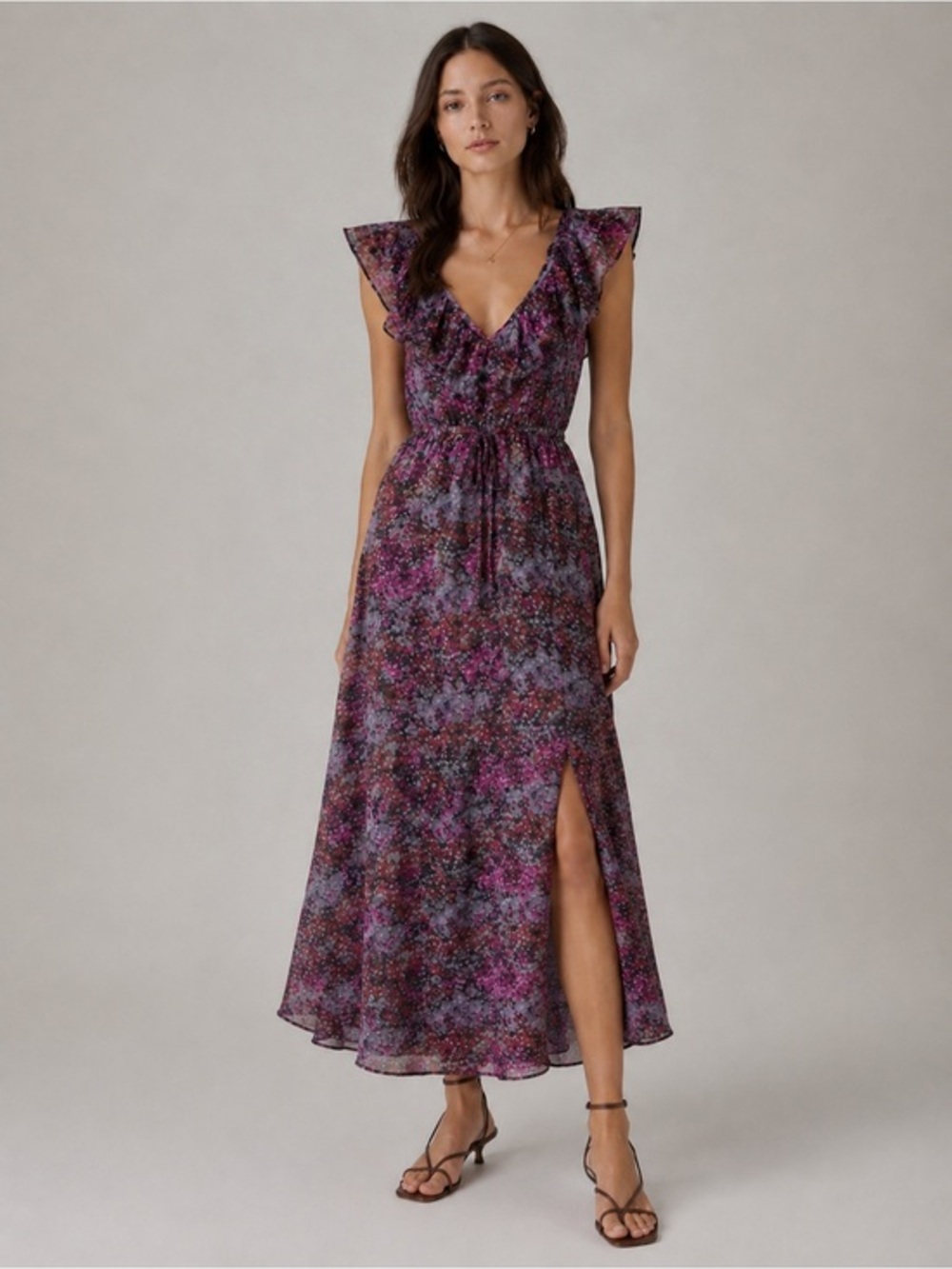 Paige silk purple floral midi dress